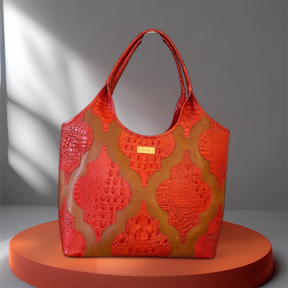 Brahmin Tote Bag Burnt Orange/Beige Neutral Tones